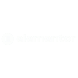 Weißes Logo des "Elementor" Website-Builders.